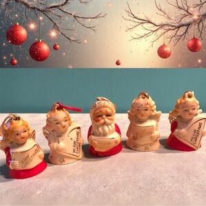 Lovely Little Vintage Christmas Angel Bells with Santa